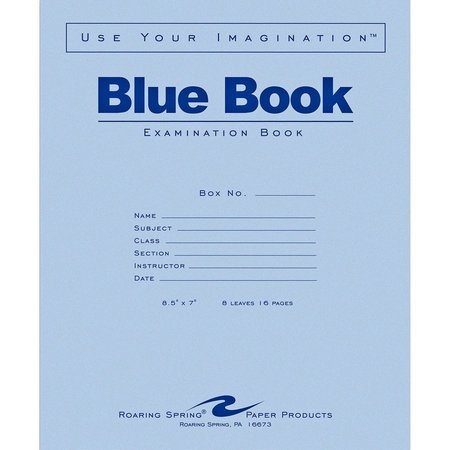 ROARING SPRING Book, Blue, Exam, 8.5X7, 8Sh16P Pk ROA77512